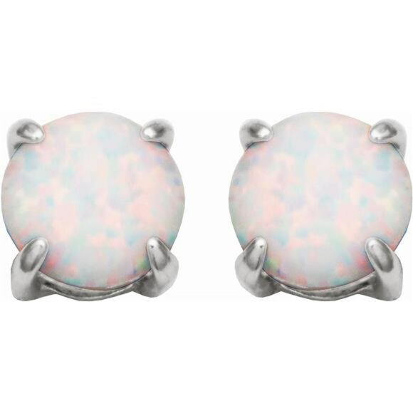 Sterling Silver Opal Stud Earrings Round Solitaire October Birthstone Jewelry - Picture 3 of 7